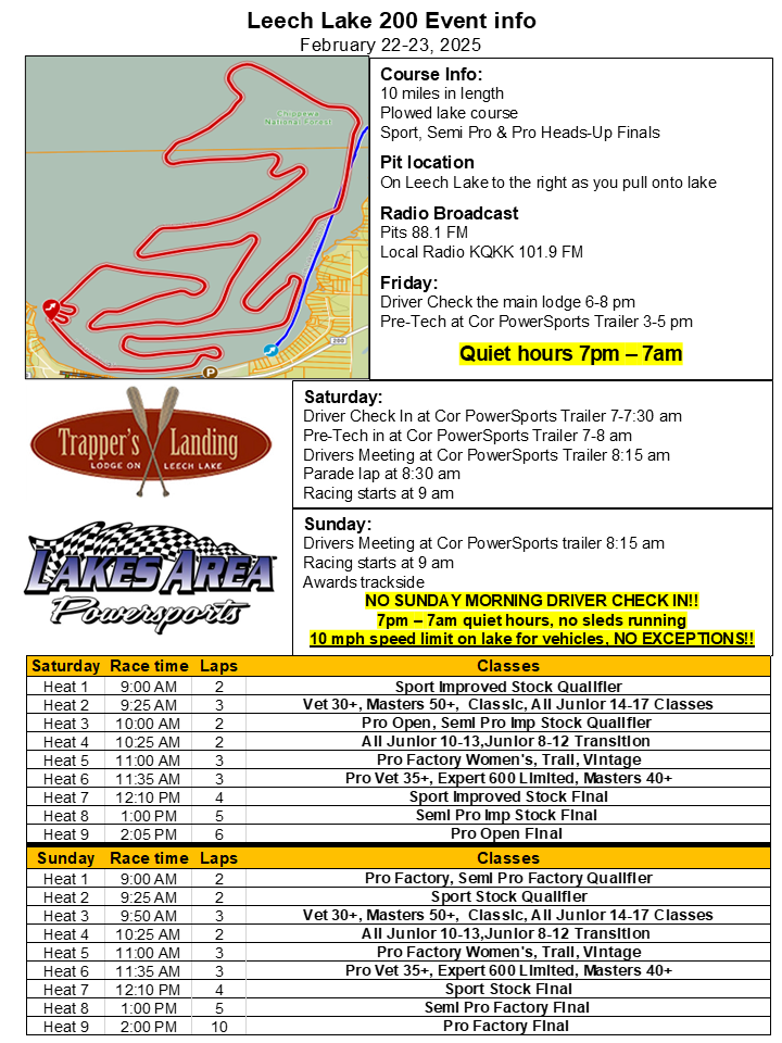 Leech Lake 200 event schedule